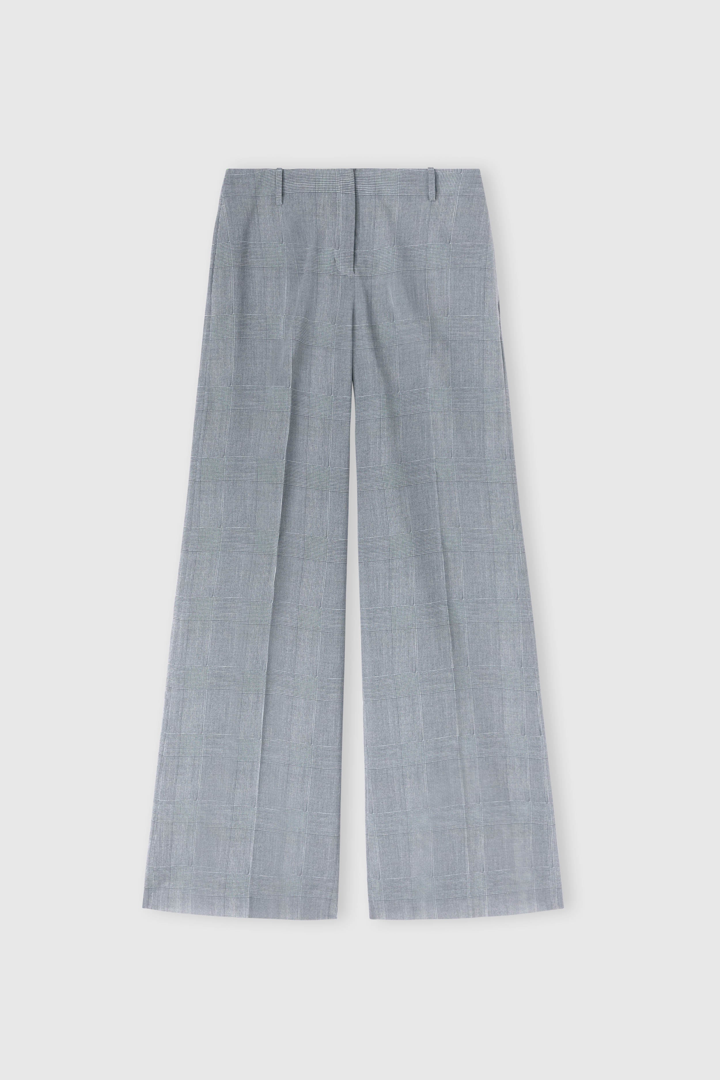 Wide-leg trousers in technical georgette with Glen check print