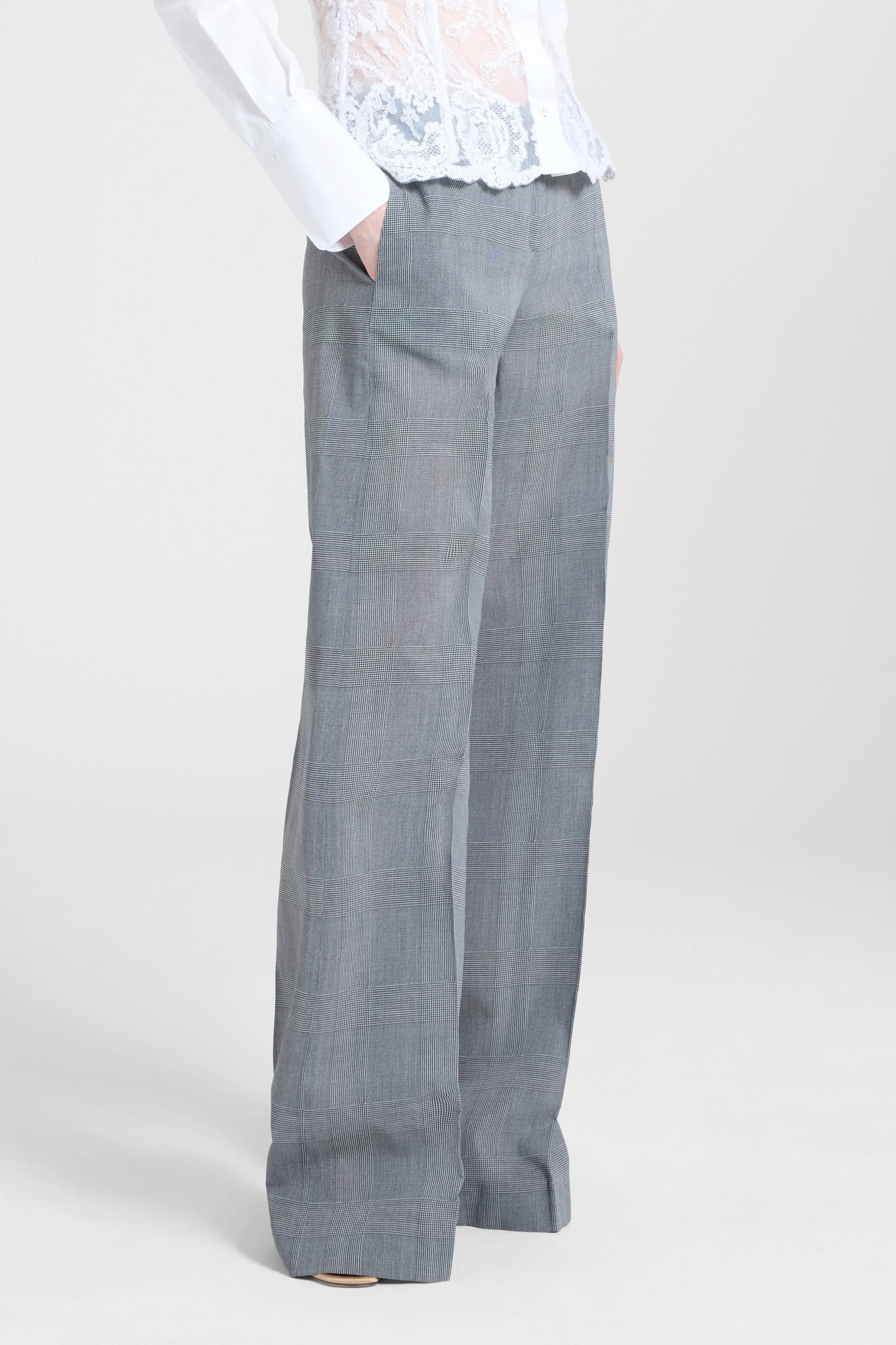 Wide-leg trousers in technical georgette with Glen check print - Image 4