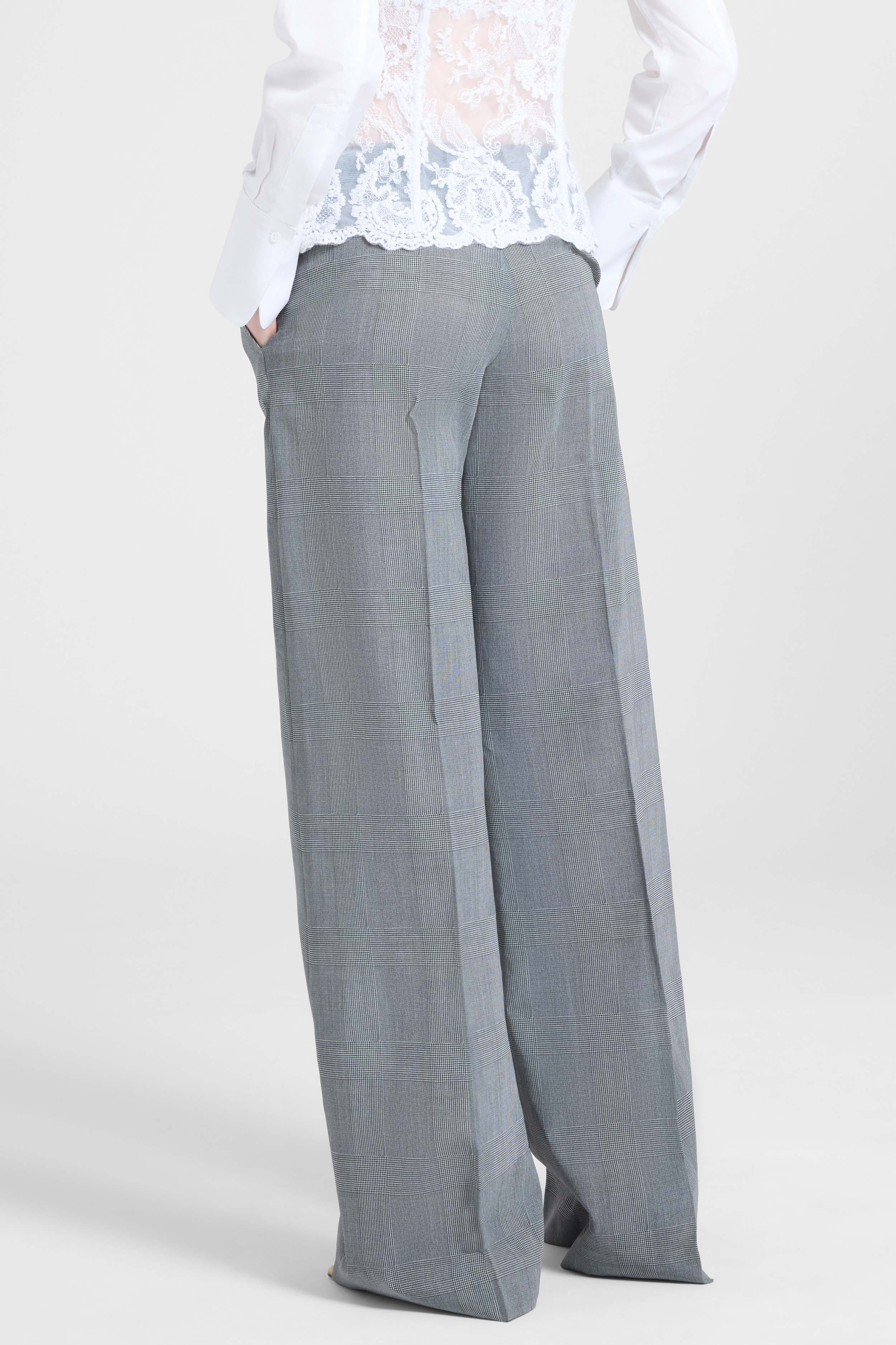 Wide-leg trousers in technical georgette with Glen check print - Image 5