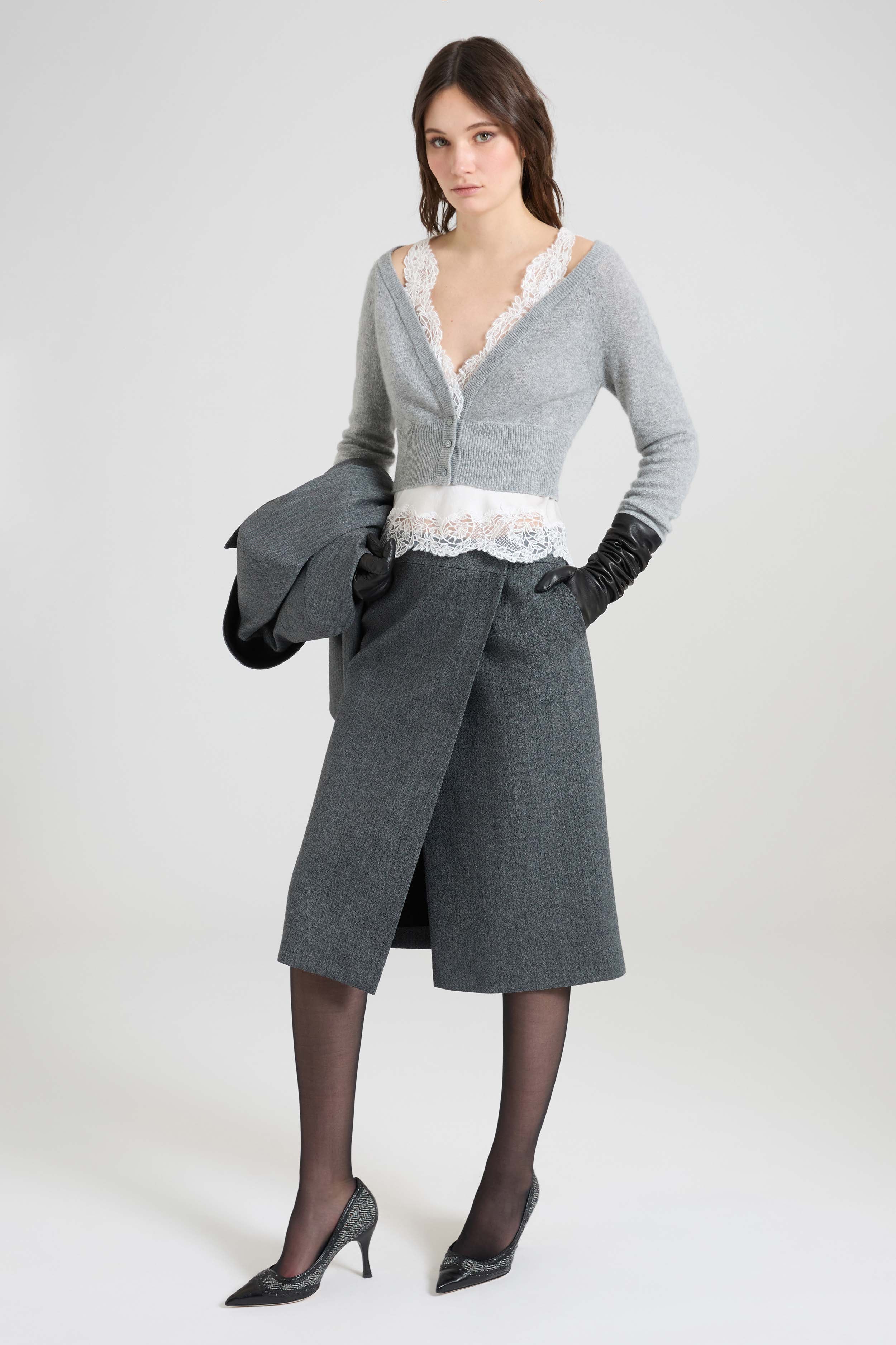 Wrap pencil skirt in fresco wool with resca pattern - Image 2