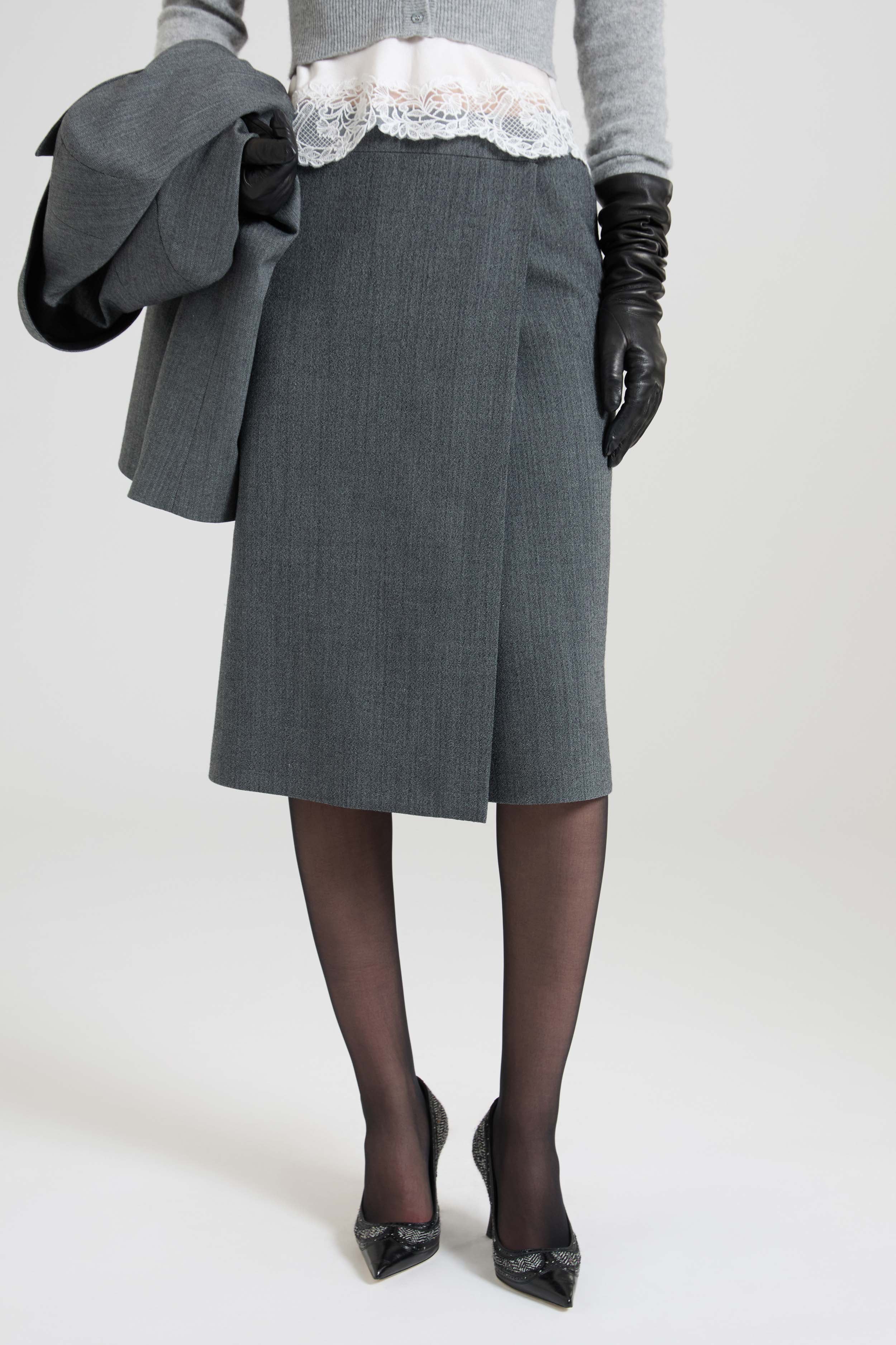 Wrap pencil skirt in fresco wool with resca pattern - Image 3