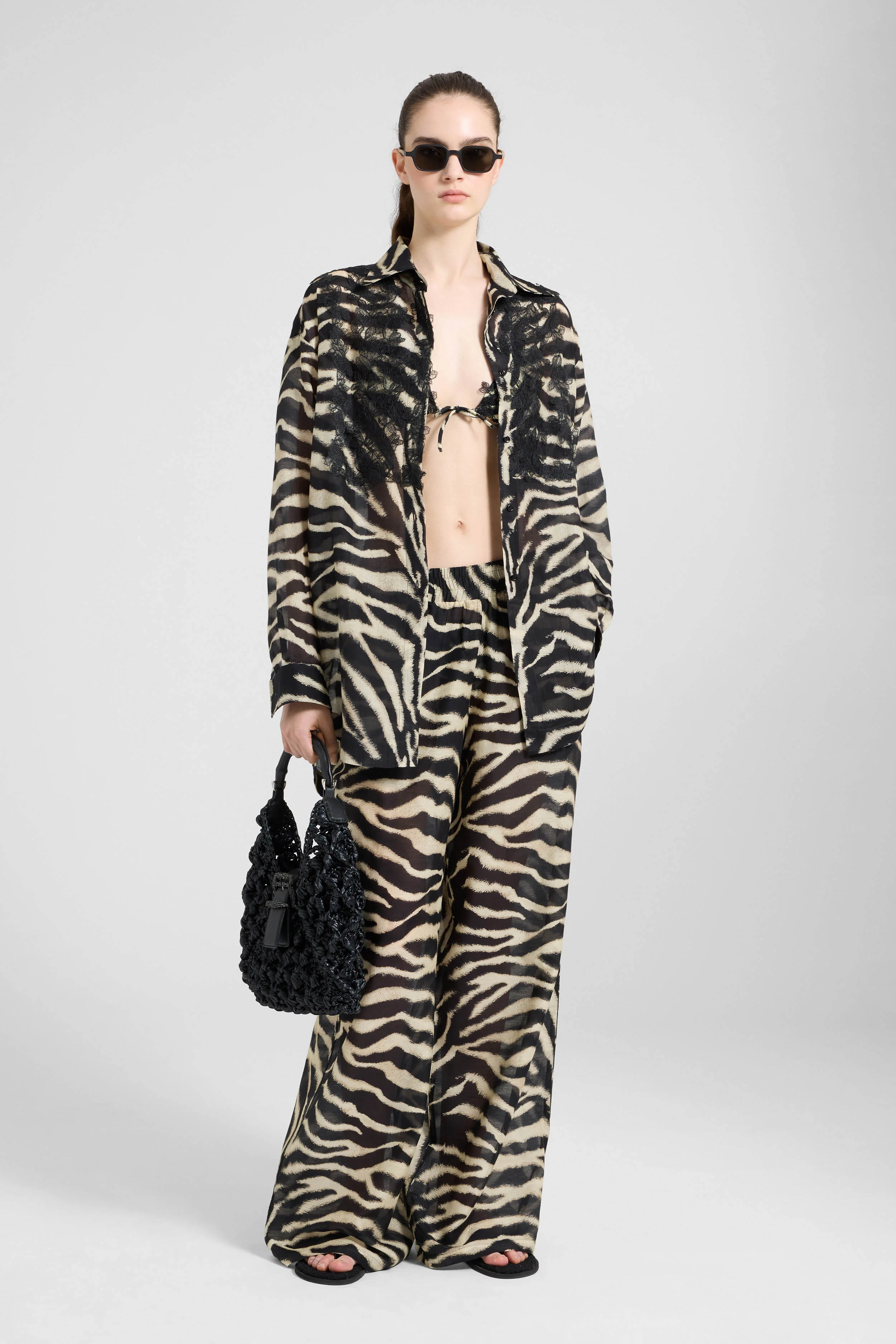 Zebra-print cotton and silk palazzo trousers with drawstring waist - Image 2