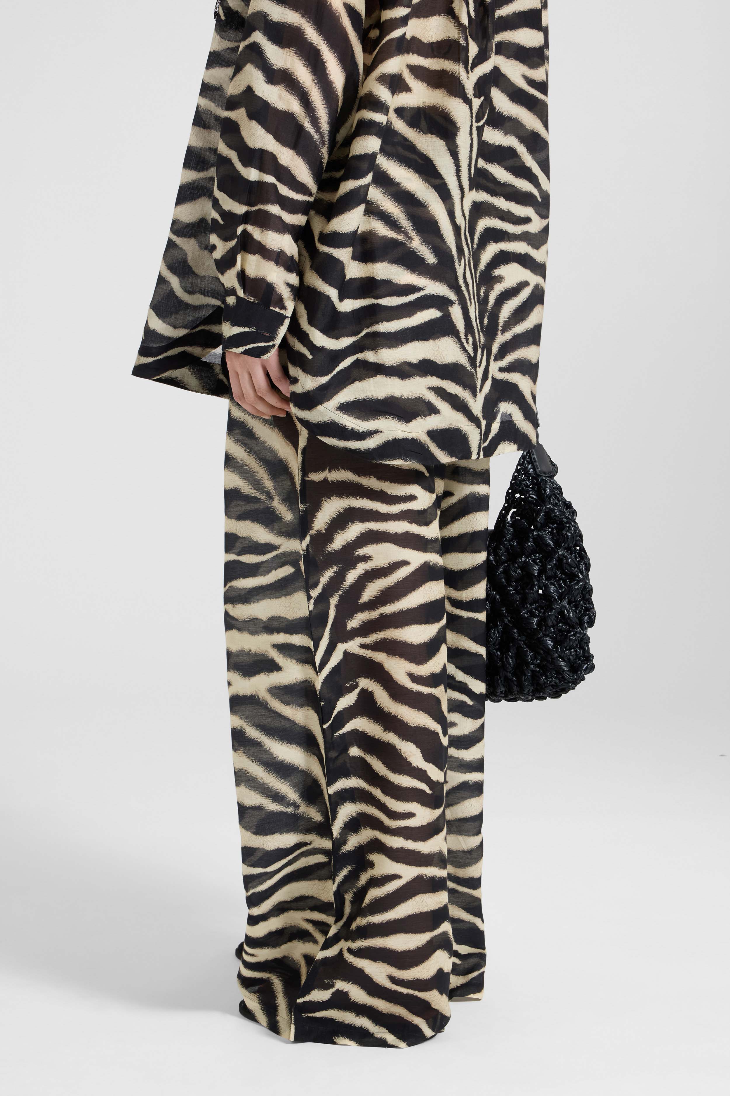 Zebra-print cotton and silk palazzo trousers with drawstring waist - Image 3